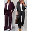 image:imageANRABESS Womens 2 Piece Lounge Set Color Block Tracksuit SweatsuitDark Grey White