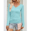 image:imageANRABESS Long Sleeve Shirts for Women V Neck Ruched Side Fall TopsAuqa