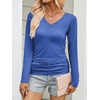 image:imageANRABESS Long Sleeve Shirts for Women V Neck Ruched Side Fall TopsBlue