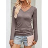 image:imageANRABESS Long Sleeve Shirts for Women V Neck Ruched Side Fall TopsBrown