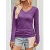 image:imageANRABESS Long Sleeve Shirts for Women V Neck Ruched Side Fall TopsPurple