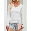 image:imageANRABESS Long Sleeve Shirts for Women V Neck Ruched Side Fall TopsWhite