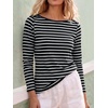 image:imageANRABESS Women Boat Neck Top Fall Long Sleeve Shirts Layer TeeBlack White Stripe