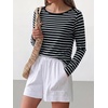 image:imageANRABESS Women Boat Neck Top Fall Long Sleeve Shirts Layer TeeBlack White Stripe