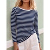image:imageANRABESS Women Boat Neck Top Fall Long Sleeve Shirts Layer TeeBlue White Stripe