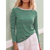 image:imageANRABESS Women Boat Neck Top Fall Long Sleeve Shirts Layer TeeGreen White Stripe