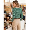 image:imageANRABESS Women Boat Neck Top Fall Long Sleeve Shirts Layer TeeGreen White Stripe