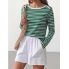 image:imageANRABESS Women Boat Neck Top Fall Long Sleeve Shirts Layer TeeGreen White Stripe
