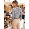 image:imageANRABESS Women Boat Neck Top Fall Long Sleeve Shirts Layer TeeGrey White Floral
