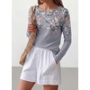 image:imageANRABESS Women Boat Neck Top Fall Long Sleeve Shirts Layer TeeGrey White Floral