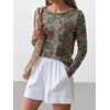 image:imageANRABESS Women Boat Neck Top Fall Long Sleeve Shirts Layer TeeLake Floral