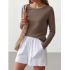 image:imageANRABESS Women Boat Neck Top Fall Long Sleeve Shirts Layer TeeLight Coffee
