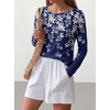 image:imageANRABESS Women Boat Neck Top Fall Long Sleeve Shirts Layer TeeNavy White Leaf