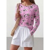 image:imageANRABESS Women Boat Neck Top Fall Long Sleeve Shirts Layer TeePink Black Floral