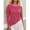 image:imageANRABESS Women Boat Neck Top Fall Long Sleeve Shirts Layer TeeRed White Stripe