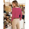 image:imageANRABESS Women Boat Neck Top Fall Long Sleeve Shirts Layer TeeRed White Stripe