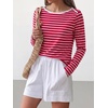 image:imageANRABESS Women Boat Neck Top Fall Long Sleeve Shirts Layer TeeRed White Stripe