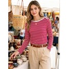 image:imageANRABESS Women Boat Neck Top Fall Long Sleeve Shirts Layer TeeRed White Stripe