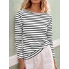 image:imageANRABESS Women Boat Neck Top Fall Long Sleeve Shirts Layer TeeWhite Black Stripe