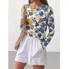 image:imageANRABESS Women Boat Neck Top Fall Long Sleeve Shirts Layer TeeWhite Yellow Floral