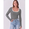 image:imageANRABESS Women Long Sleeve Shirts Scoop Neck Fall Ribbed TopsBlack White Striped