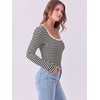 image:imageANRABESS Women Long Sleeve Shirts Scoop Neck Fall Ribbed TopsBlack White Striped