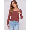 image:imageANRABESS Women Long Sleeve Shirts Scoop Neck Fall Ribbed TopsBrick Red