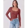 image:imageANRABESS Women Long Sleeve Shirts Scoop Neck Fall Ribbed TopsBrick Red