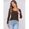 image:imageANRABESS Women Long Sleeve Shirts Scoop Neck Fall Ribbed TopsDark Brown