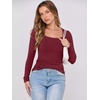 image:imageANRABESS Women Long Sleeve Shirts Scoop Neck Fall Ribbed TopsDeep Red