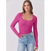 image:imageANRABESS Women Long Sleeve Shirts Scoop Neck Fall Ribbed TopsHot Pink