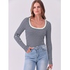 image:imageANRABESS Women Long Sleeve Shirts Scoop Neck Fall Ribbed TopsNavy White Striped