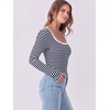 image:imageANRABESS Women Long Sleeve Shirts Scoop Neck Fall Ribbed TopsNavy White Striped