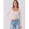 image:imageANRABESS Women Long Sleeve Shirts Scoop Neck Fall Ribbed TopsParchment