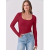 image:imageANRABESS Women Long Sleeve Shirts Scoop Neck Fall Ribbed TopsRed