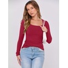 image:imageANRABESS Women Long Sleeve Shirts Scoop Neck Fall Ribbed TopsRed