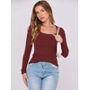 image:imageANRABESS Women Long Sleeve Shirts Scoop Neck Fall Ribbed TopsRed Brown