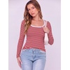 image:imageANRABESS Women Long Sleeve Shirts Scoop Neck Fall Ribbed TopsRed White Striped
