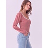 image:imageANRABESS Women Long Sleeve Shirts Scoop Neck Fall Ribbed TopsRed White Striped