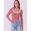 image:imageANRABESS Women Long Sleeve Shirts Scoop Neck Fall Ribbed TopsRed White Striped