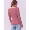 image:imageANRABESS Women Long Sleeve Shirts Scoop Neck Fall Ribbed TopsRed White Striped