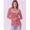 image:imageANRABESS Women Long Sleeve Shirts Scoop Neck Fall Ribbed TopsRed White Striped