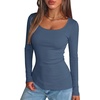 image:imageANRABESS Women Long Sleeve Thermal Shirts Scoop Neck TopGrey Blue