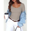 image:imageANRABESS Women Long Sleeve Thermal Shirts Scoop Neck TopGrey Khaki
