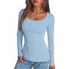 image:imageANRABESS Women Long Sleeve Thermal Shirts Scoop Neck TopLight Blue