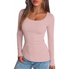 image:imageANRABESS Women Long Sleeve Thermal Shirts Scoop Neck TopLight Pink
