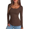 image:imageANRABESS Women Long Sleeve Thermal Shirts Scoop Neck TopRed Brown