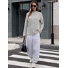 image:imageANRABESS Women Mock Neck Long Sleeve Shirts Striped Oversized Fall TopsGrey White Striped