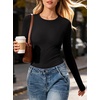 image:imageANRABESS Womens Long Sleeve Shirts Fitted Double Lined TopBlack