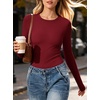 image:imageANRABESS Womens Long Sleeve Shirts Fitted Double Lined TopDeep Red